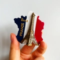 3D resin fridge magnet featuring the France map with Eiffel Tower relief design - (75) French Flag Eiffel Tower