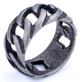 Anello a catena punk da uomo in acciaio al titanio nero con finitura opaca vintage - US 7 / Argento antico