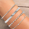 Minimalist silver Figaro chain bracelet set for women, featuring four layered metal links - SL173 Silver