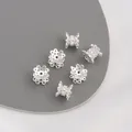 6pcs Silver-plated floral spacer beads with white zircon inlay for jewelry making - 7# Hollow Accessory / 7x8mm / Silver