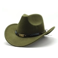 Detail of army green wool cowboy hat featuring a black leather belt with golden metal studs - M (56-58cm) / Army Green