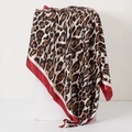 Leopard print silk satin square headscarf with vibrant red border and soft texture - Red Wide Border Leopard (No.27)