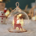 Christmas glass ball ornament with red reindeer and wooden trees inside on snow base - Reindeer Forest Pink Deer