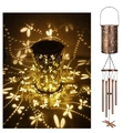 Solar powered dragonfly lantern and wind chime with antique metal finish for garden decor - Dragonfly Lantern Wind Chime