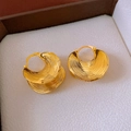 Textured gold-finish irregular geometric hoop earrings with subtle rippled surface detail - 65# Ear Buckle-Gold Irregular Ripple Texture Hoop Earrings
