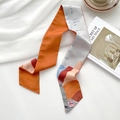 Elegant orange and grey floral print twilly silk scarf for hair or handbag styling - Far Away