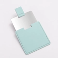 Portable mint green square stainless steel makeup mirror with leather sleeve and handle - Light Blue