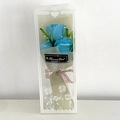 Blue soap rose flower bouquet in a clear gift box with Heart pattern and ribbon - Light Blue With Box