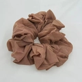 Solid brown high-elastic chiffon scrunchie with textured pleats on a white background - Brown (8-6)
