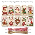100er-Pack Weihnachtsanhänger aus Kraftpapier mit Weihnachtsmannmotiven und Kordeln - MC2-12 Stil / 100 Stück/Packung
