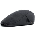 Casquette plate classique en daim noir avec boucle latérale en bronze style rétro - Réglable / Gris clair