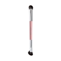 Double-ended pink cosmetic brush with rounded and angled black bristles on white background - G1150 Dual-ended Contour Blending Brush (Pink)