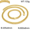 Ensemble collier et bracelet maille gourmette homme en acier inoxydable doré avec fermoir - Ensemble Couleur Or 8mm (KS141866-Z)