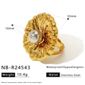 Detailed size specifications for the stainless steel wrinkled flower ring with dimensions - One Size / Gold and Silver Mixed Metal Ball Style (NB-R24543)
