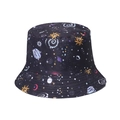 Black bucket hat with colorful cosmic planet and galaxy print for women casual wear - Black Universe Galaxy Planet (10)