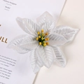 Artificial silver poinsettia flower with glitter texture for Christmas tree decor - Five-Point Christmas Flower / Silver