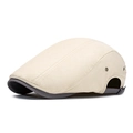 Classic beige flat cap with contrast dark gray brim and adjustable metal buckle - Off White