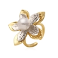 Detailed close-up of clover flower ring with central pearl and two-tone gold silver petals - Five-Petal Flower Open Ring / Gold Pearl Five-Petal Flower