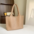 Sac fourre-tout tissé à la main en cuir synthétique kaki de haute qualité et souple - Caramel