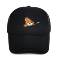 Cappello trucker nero con rete traspirante e stampa orsetto con zip sul fronte - M (56-58cm) / Nero