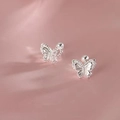 Elegant 925 silver plated butterfly stud earrings in high-shine silver finish - High Bright Silver Butterfly (A90)