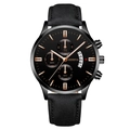 Montre à quartz classique pour hommes avec bracelet en cuir noir et index rose doré - Cadran Noir Bracelet Noir Or Rose