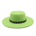 Detail of bright green felt fedora with black leather band and silver star studs - M (56-58cm) / Fruit Green