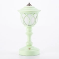 Mini lampada LED retrò da comodino in verde chiaro con paralume a rete bianco e bottone d'oro - Verde