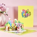 3D pop-up Easter greeting card with yellow bunny flower basket and happy easter text - Happy Easter