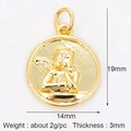 Golden angel relief round charm pendant DIY accessory measuring 19mm by 14mm - Angel