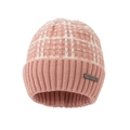 Winter knit beanie in pink and white yarn with ribbed cuff and warm fleece lining - Adult / Pink