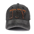 Gorra vintage negra lavada con parche BOY y bordado naranja para hombre y mujer - Ajustable / Negro