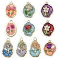 Set of 10 enamel flower charms with pearls and gold frames for DIY jewelry making - Mix 10 Pcs Oval Irregular Flower Series-SN1108