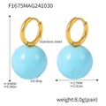 Stainless steel sky blue drip oil hollow ball earrings with PVD gold plated buckle - Gold Light Blue