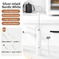 Electric handheld milk frother set in white and silver finish with two stainless steel whisks - New 5 Double Head / White