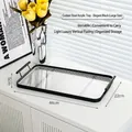 Large black carbon steel tray with ribbed acrylic base and handles, 44x22x5cm - Large Vertical Stripe Tray / Matte Black
