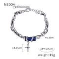 Bracciale a doppia catena in acciaio al titanio argento con gemma blu e croce piccola - Bracciale (NE004) / Acciaio Inossidabile Colore Argento Zirconia Blu
