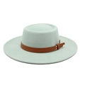 Detail of mint green wool felt boater hat with brown leather straps and silver buckles - M (56-58cm) / Mint Green