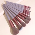 10-piece portable makeup brush set with purple handles and rose gold ferrules - 13Pcs Milk Tea Brush Set