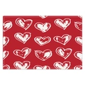 Red Valentine's Day linen placemat with white printed hearts and edge stitching - Style 1