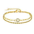 Bracelet doré à deux rangs avec chaîne torsadée et pendentif lettre D en zircone cubique - Lettre D