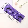 Detail view of purple Halloween headband with bat and ghost prints showing dimensions - Purple Halloween Mix