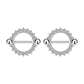 Silver surgical steel nipple rings featuring clear zircon pavé stones set in a circular design - Silver Rhinestone Circle