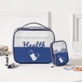 Blue and white medical storage bag set with clear window and Health logo - Two-Piece Set / Transparent Blue (Set of 2)