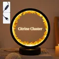 Natural yellow crystal geode night light with round black base and USB power cord - Yellow Crystal Teeth (black Frame Three Colors) / Brown Kraft Paper Box Packaging (17*10.5*20.5cm)