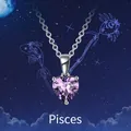 Fische Sternzeichen Kette mit lila Herzstein auf einer silbernen S925 Sterlingsilber Kette - Februar: Amethyst / Fische