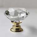Crystal drawer pull knob with a faceted transparent top and a golden metal base - 25mm / Plastic Gold Base - Clear Diamond