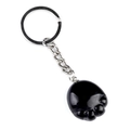 Cute black cat paw crystal agate keychain pendant with silver metal ring and chain - Obsidian