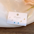 Close-up of S925 silver stud earring set with pink, yellow and blue zircon stones - 36# Pink Blue Yellow (6 Pairs)