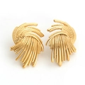 Golden vintage wheat leaf texture stainless steel stud earrings in polished metallic finish - EG03-8 Vintage Texture